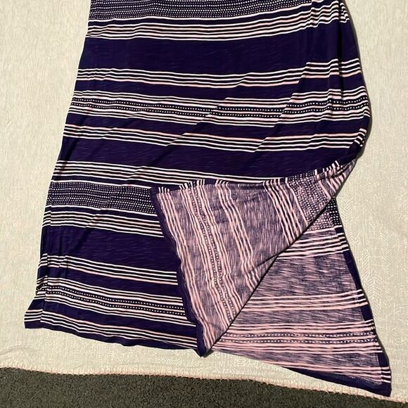Motherhood L strapless navy and white striped Maxi dress with side slit at hem - Picture 3 of 8